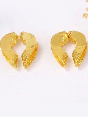 Gold Textured Sculptural Hoop Earrings
